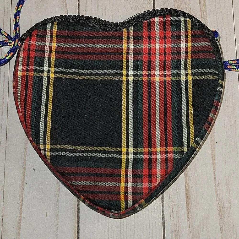 Crewcuts J Crew Purse Bag Girls Plaid Blue Cord Heart Shaped Kid Valentine